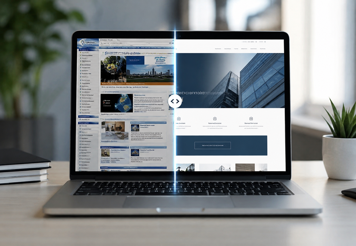 business website redesign showing old and new designs