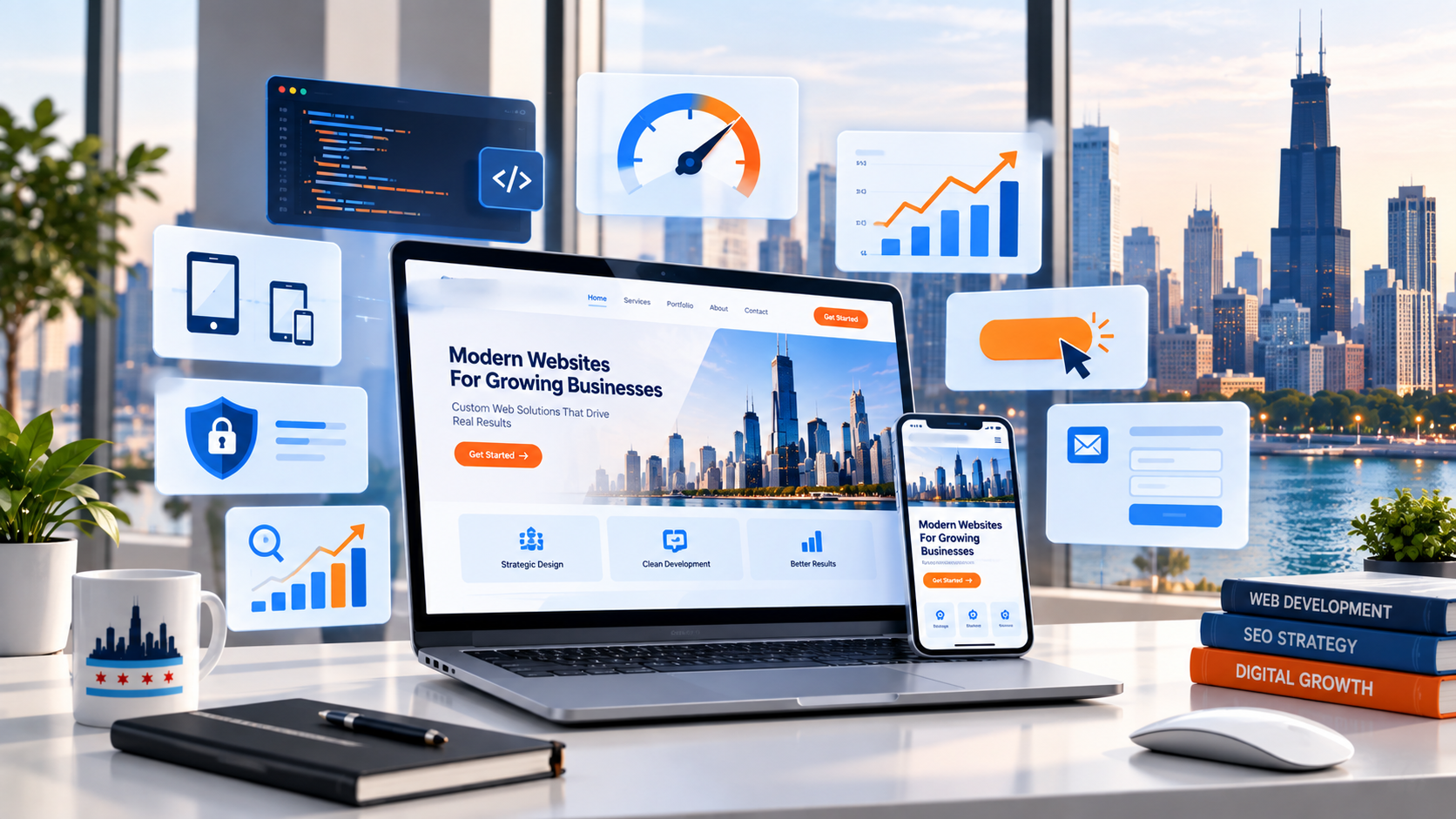 Image Alt - Website development services in Chicago showing essential website features